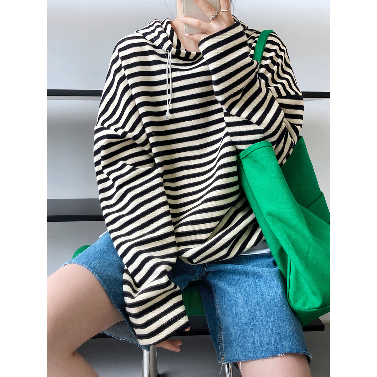 American Retro Stripe Pullover Hooded Sweater Women's Spring and Autumn ins Port Style Casual Loose 
