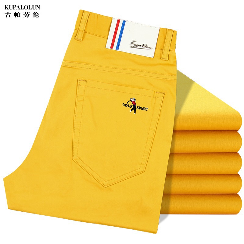 Brand Men's Pants Yellow Business Casual Pants Men's Straight Golf Medium High Waist Spring Summer P